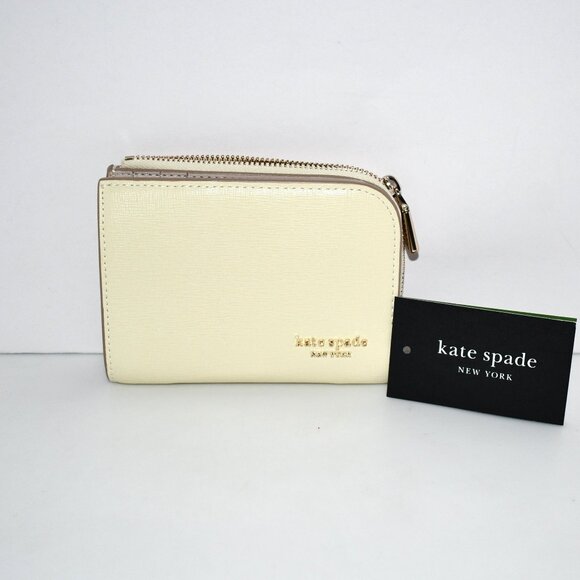kate spade Devin Saffiano Leather Compact Wallet in Sweet Cream #KI670 NWT